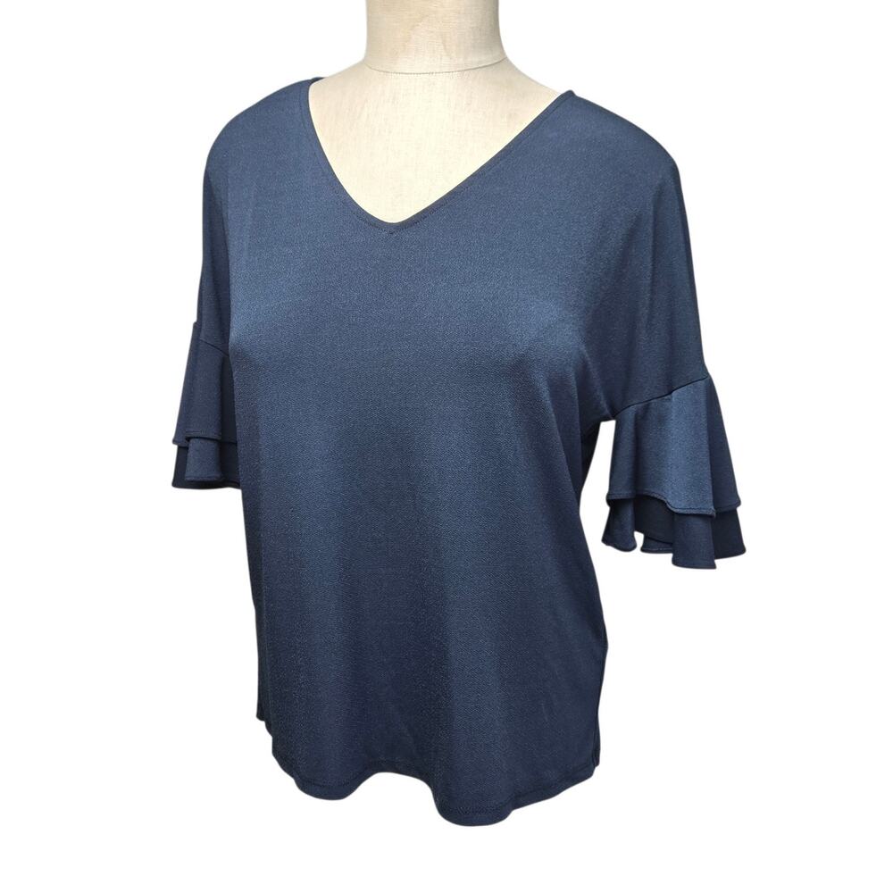 Simply Styled By Sears Women's Top Ruffle Short Sleeves Small Charcoal